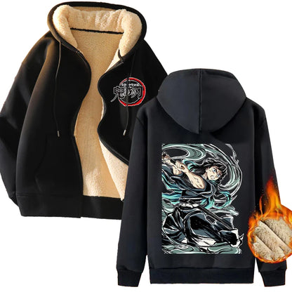 Fashion Clothes Anime Kimetsus No Yaibas Print Sweatshirt Men Women Demons Slayers Winter Loose Fleece Zipper Coat Hoodies Gift