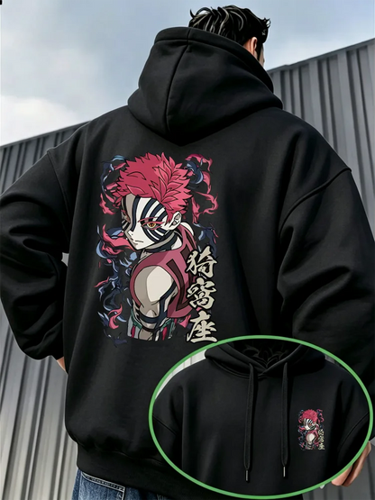 Bandai Demon Slayer Akaza Men's Hoodie High Quality Soft Thick Fleece Pullover Sweatshirt Warm Casual Autumn Winter Style
