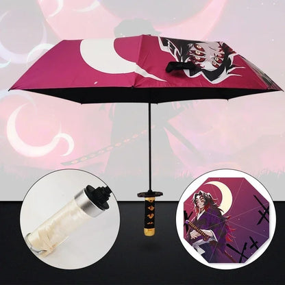 Demon Slayer Folding Katana Umbrella Tanjirou Zenitsu Anime UV Parasol Rain Gear Samurai Style Cosplay Display Photo Prop Decor