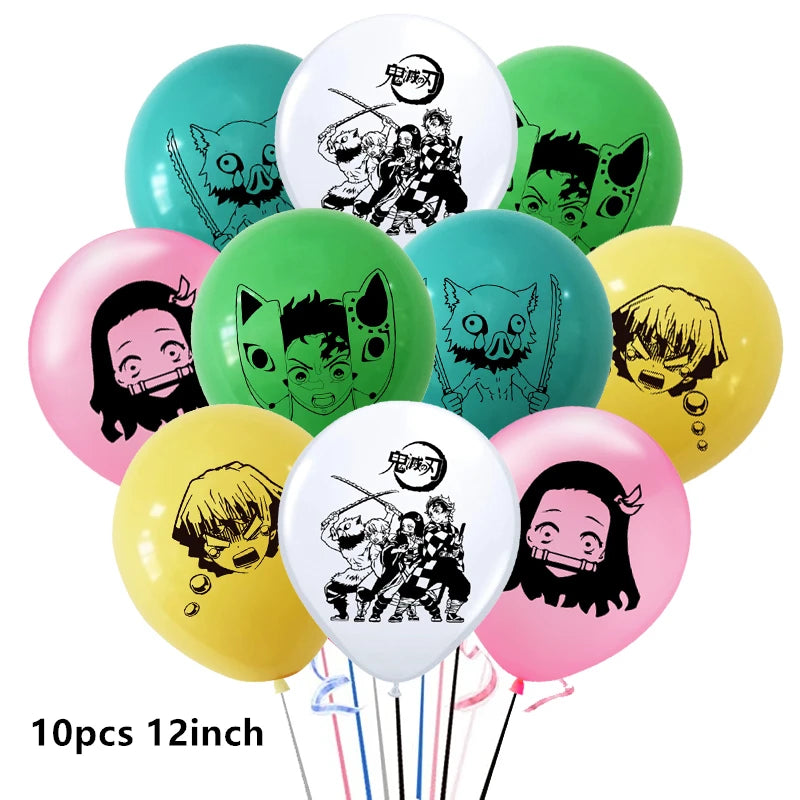 10pcs Kimetsu No Yaiba Balloons 12inch Demon Slayer Latex Balloon Happy Birthday Anime Party Decoration Kamado Tanjirou Hero Toy