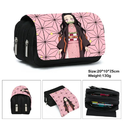 1PCS Demon Slayer  Anime Pen Bag Student Storage Bag Tanjirou Nezuko Zenitsu Giyuu Cartoon Pen Box Cute Boys Girls Pencil Case