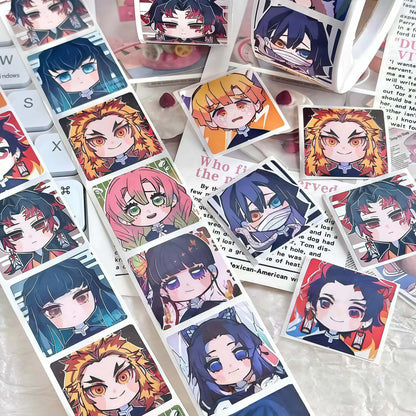500Pcs Demon Slayer Chibi Character Sticker Roll, Cute Anime Headshot Print Decals for DIY, Laptop & Gift Decor