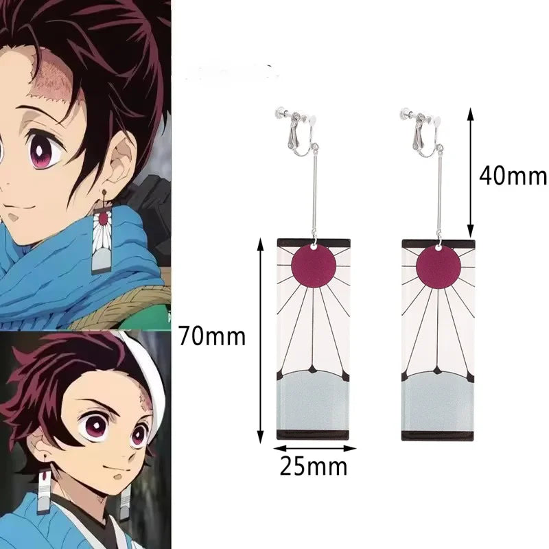 1PCS Fashion Acrylic Tanjiro Earrings Demon Slayer Earrings Anime Cosplay Props Hanafuda Drop Long Earrings for Women Girls