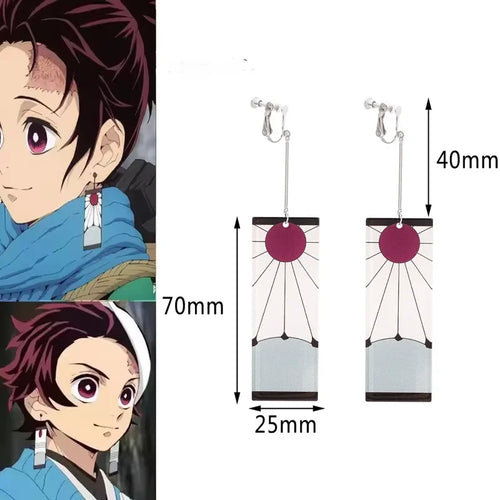 1PCS Fashion Acrylic Tanjiro Earrings Demon Slayer Earrings Anime Cosplay Props Hanafuda Drop Long Earrings for Women Girls