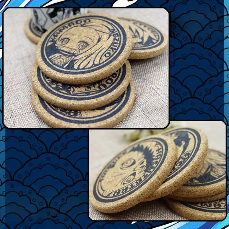 Demon Slayer Cork Coaster,Tanjiro Nezuko Anime Drink Cup Mat, Non-slip Heat Resistant Wooden Pad, Creative Table Decor Gift, 1pc