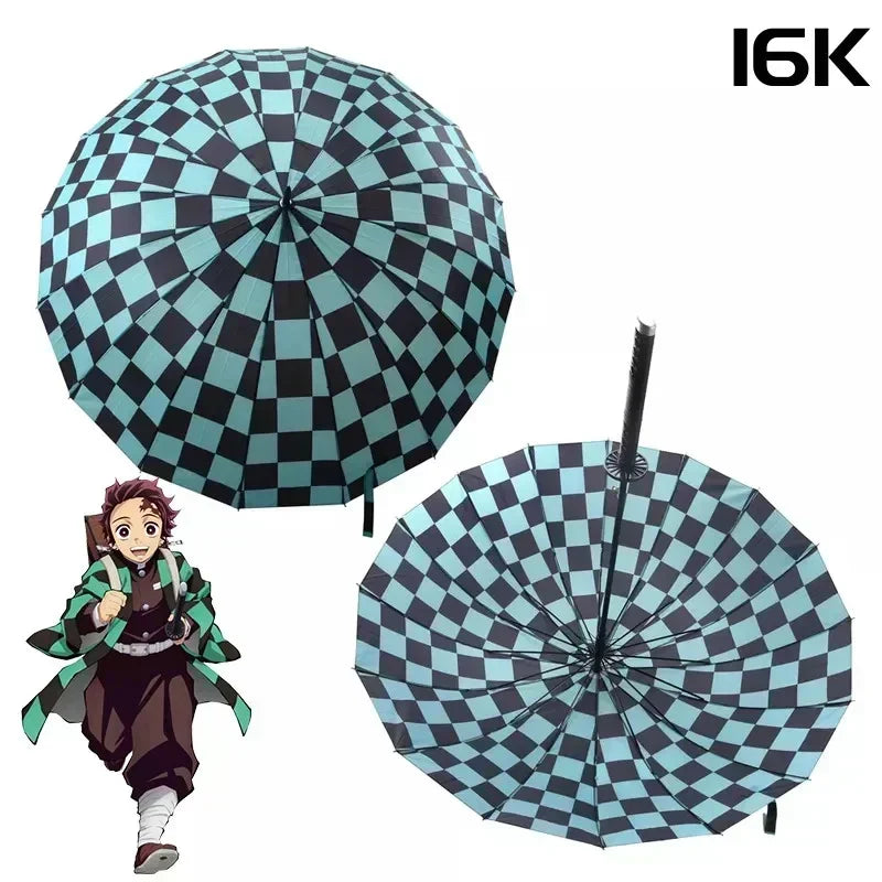 Demon Slayer Katana Umbrella Kimetsu Long Rain Parasol UV Blocking Anime Samurai Style Cosplay Display Photo Prop Long Handle