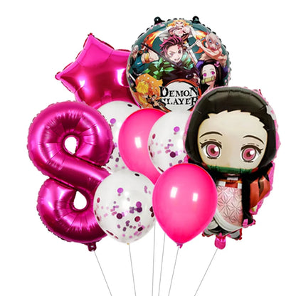 Demon Slayer Theme Tanjiro Kamado Theme Foil Balloons Set Latex Balloon Kids Birthday Party Decoration Number Balloon Globos