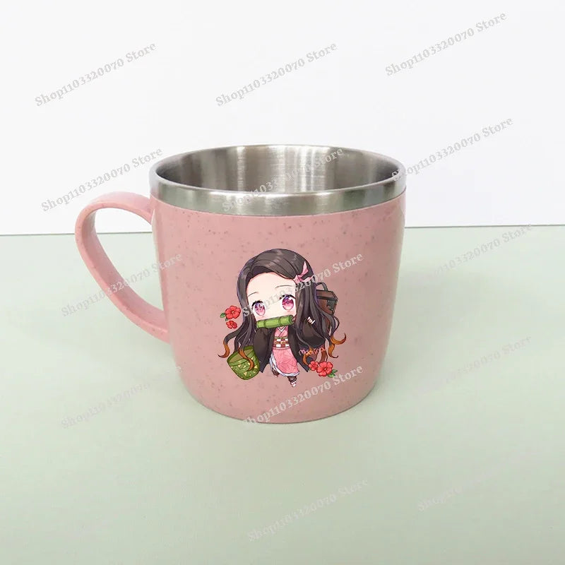 Demon Slayer Kimetsu No Yaiba Double Layer Anti-scalding Water Cup Anime 304 Stainless Steel Milk Mug Anti Drop Water Glass Gift