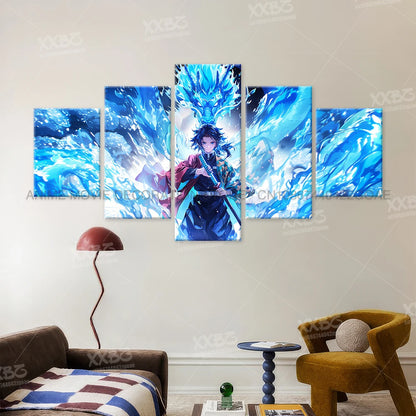 5Pcs Anime Wall Art Canvas Painting Picture Print Home Decor Demon Slayer Iguro Obanai Character Posters Room Frameless Mural