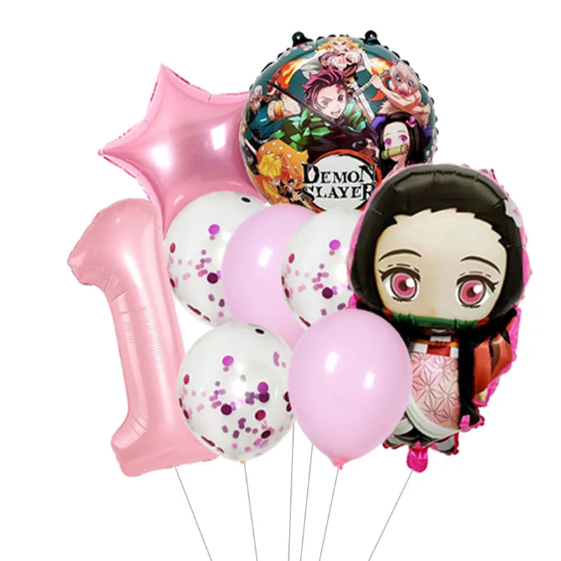 Demon Slayer Theme Tanjiro Kamado Theme Foil Balloons Set Latex Balloon Kids Birthday Party Decoration Number Balloon Globos