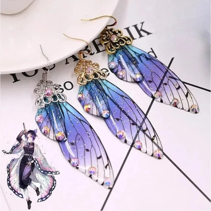 Demon Slayer Anime Butterfly Wing Earrings Kimetsu No Yaiba Kochou Shinobu Cosplay Earring Ear Jewelry Accessories Gifts