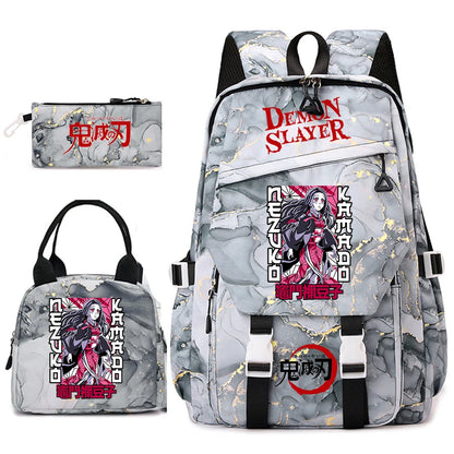 Demon Slayer Anime Backpack Set for Girls Demon Slayer 3Pcs School Bag Lunch Kit Pouch