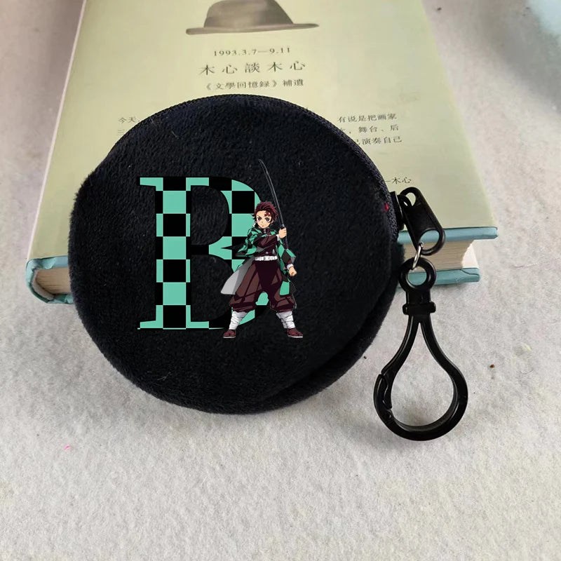 Demon Slayer Coin Purse Anime Figure Tanjiro Letters A-Z Wallet Key Earphones Storage Pouch Round Mini Zero Wallet Merchandise
