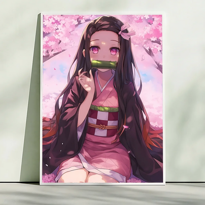 Demon Slayer Nezuko Kamado Cartoon Poster HD Art Sticky Wall Waterproof Home Living Room Bedroom Bar Aesthetic Decoration