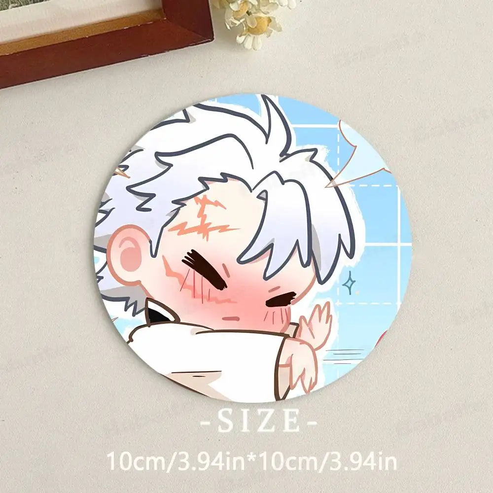 Cartoon Character Shinazugawa Sanemi Wood Coasters Round Coaster Non-slip Heat Insulation Coffee Mats Home Accessories Kitchen