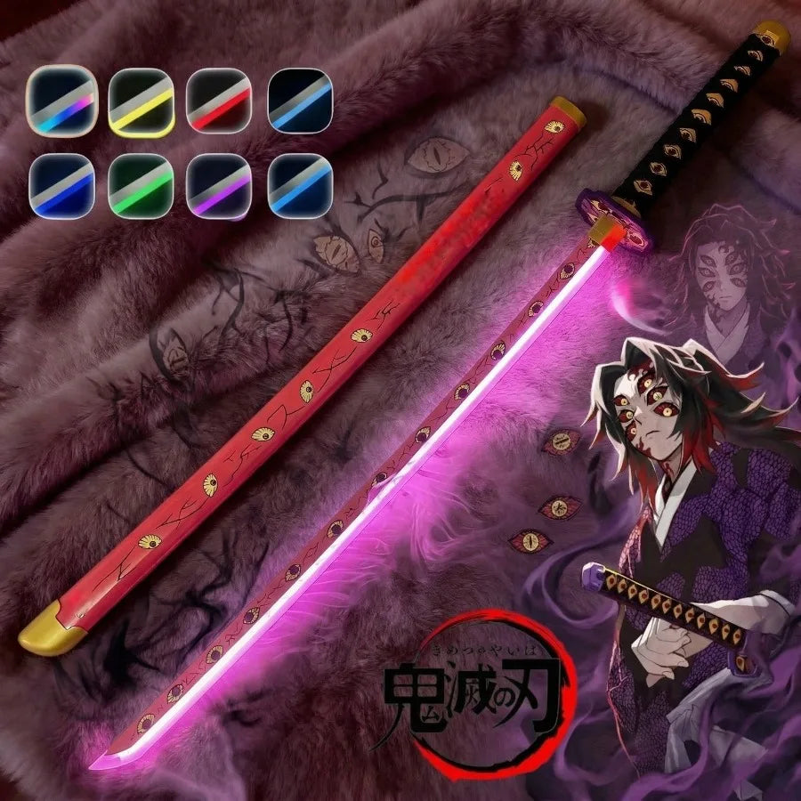 40inch Demon Slayer Kokushibo Katana LED Mist Original Lightsabre Real Katana Wood Vapor Cosplay Prop Schwert Vapour Toy Gift