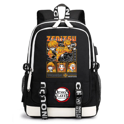 Demon Slayer Anime Print Student Backpack USB Charging Port Lightweight School Bag for Boys Girls