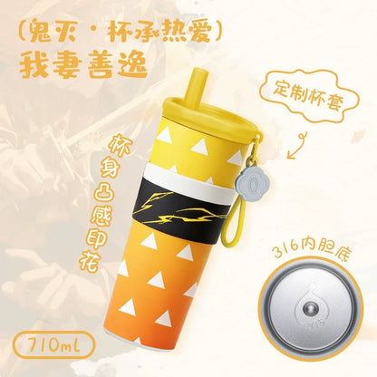 Anime Demon Slayer Vacuum Cup 24 Oz Tomioka Giyū 316 Stainless Steel High Capacity Car Coffee Cup Straw Thermos Cup Gift