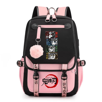 Demon Slayer Anime Print Backpack for Girls Casual School Bookbag Lightweight Teen Travel Rucksack