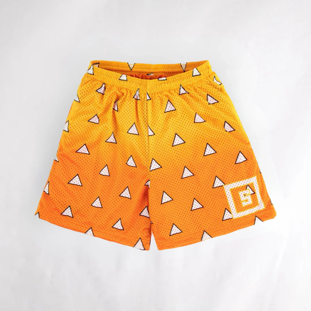 Bandai Demon Slayer Tanjiro Kamado Shorts, Black Turquoise Checkered with Great Wave Mesh Athletic Bottoms  Man - Beach shorts