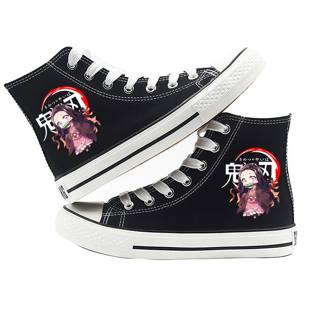 Anime Demon Slayer Canvas Shoes Casual Shoes High Top Sneaker Boys Girls Studebts Kawaii Hand-Painted Anime Shoes Birthday Gift