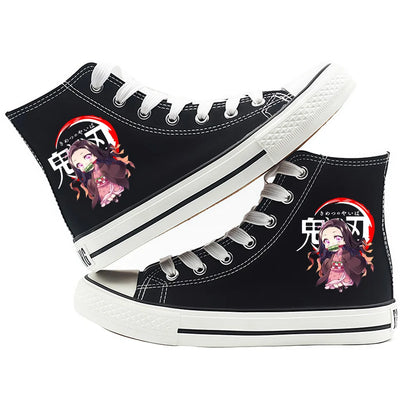 Anime Demon Slayer Canvas Shoes Casual Shoes High Top Sneaker Boys Girls Studebts Kawaii Hand-Painted Anime Shoes Birthday Gift