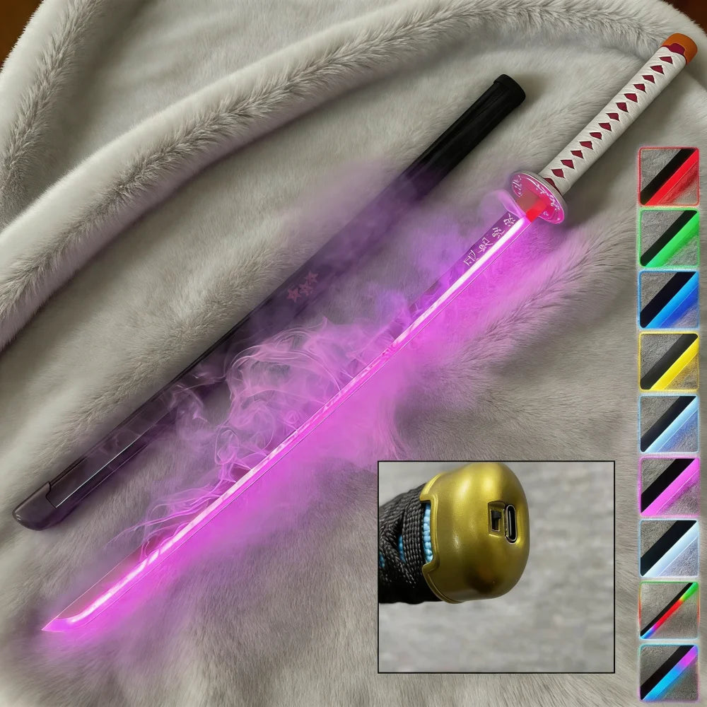 40inch Demon Slayer Kokushibo Katana LED Mist Original Lightsabre Real Katana Wood Vapor Cosplay Prop Schwert Vapour Toy Gift