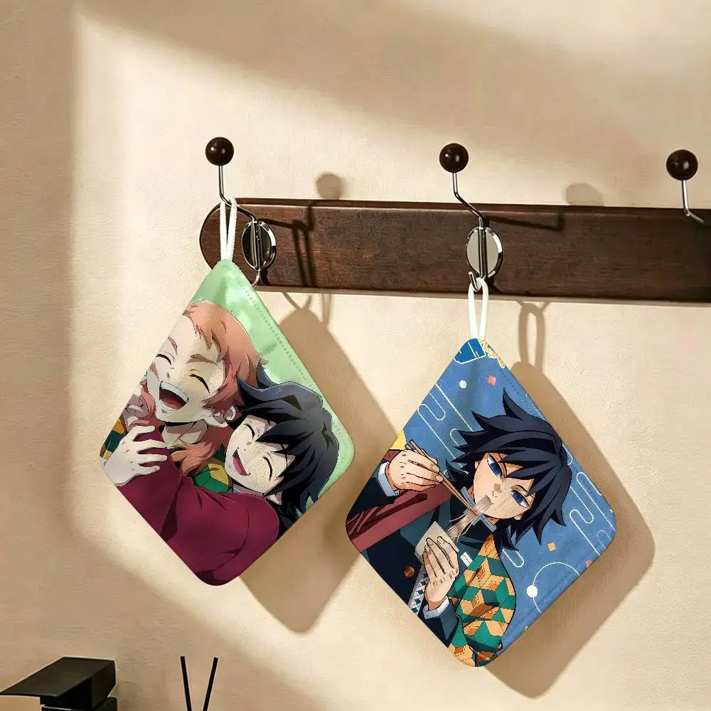 Cartoon Figure Giyu Tomioka Hanging Polyester Cotton Towel, Reusable Hand Wiping Cloth, Wear Resistant for Home Kitchen Sink