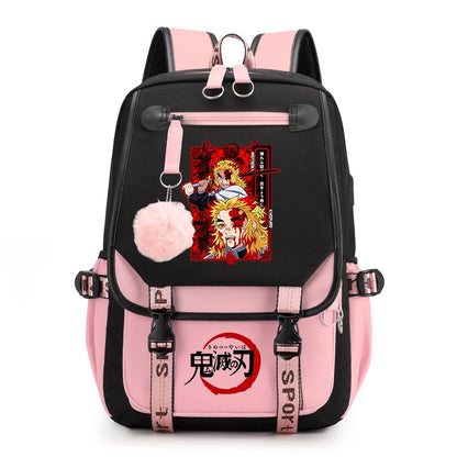 Demon Slayer Anime Print Backpack for Girls Casual School Bookbag Lightweight Teen Travel Rucksack