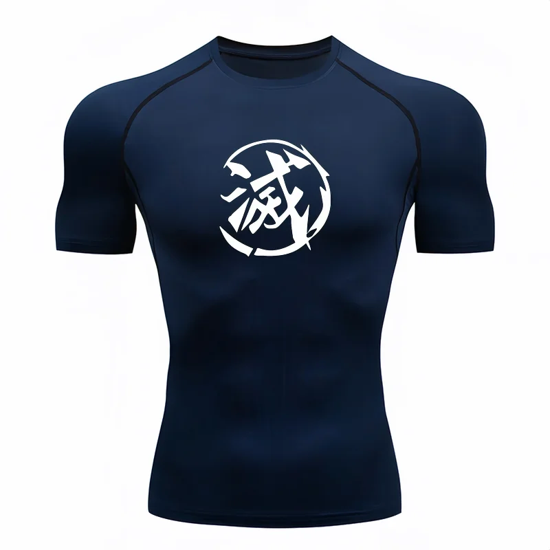 Bandai Demon Slayer Men T-shirt Destroyer Kanji Print Compression Fitness Gym Quick Dry Sport T Shirt Comfortable Breathable