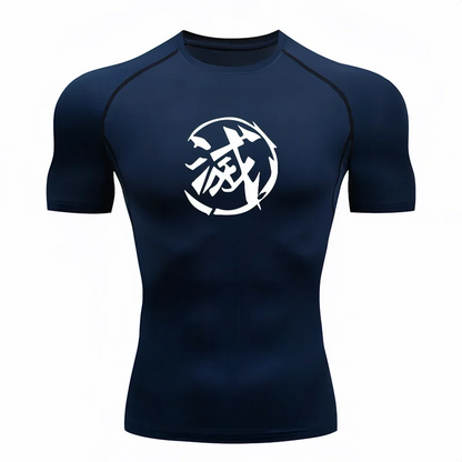 Bandai Demon Slayer Men T-shirt Destroyer Kanji Print Compression Fitness Gym Quick Dry Sport T Shirt Comfortable Breathable
