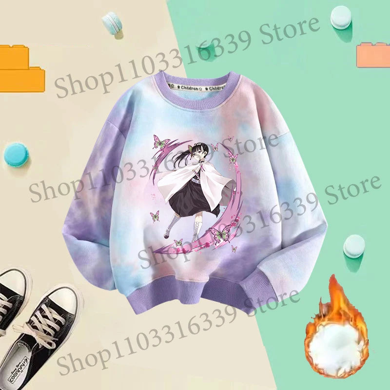 Demon Slayer Children Tie-dyed Sweatshirts Giyu Tomioka Nezuko Boy Girl Hoodie Anime Cute Pullover Fashion Tops Autumn Clothing