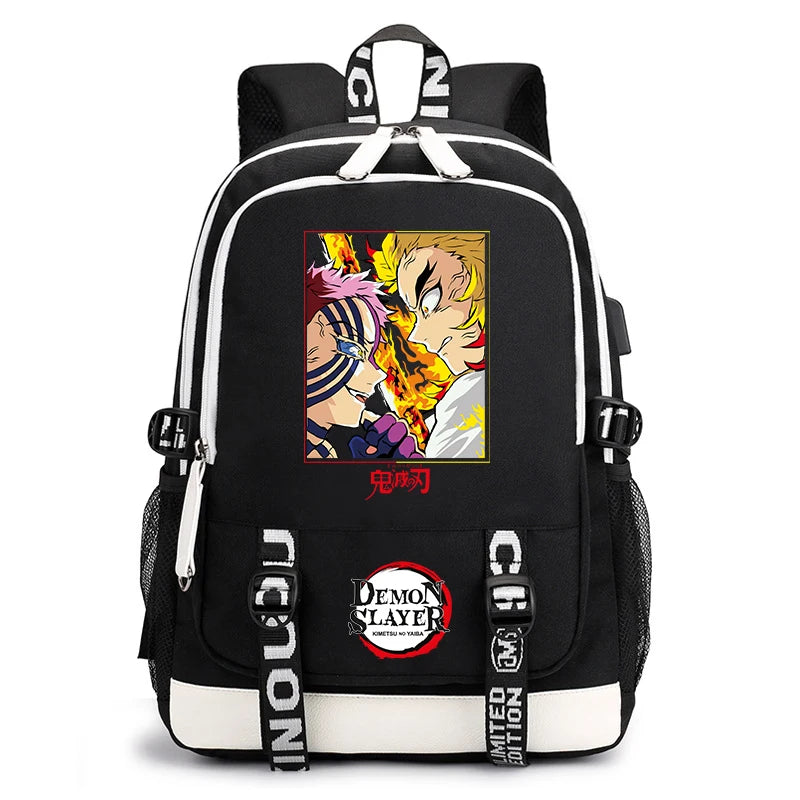 Demon Slayer Anime Print Student Backpack USB Charging Port Lightweight School Bag for Boys Girls