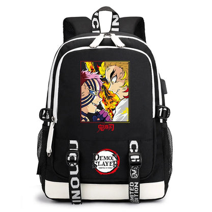 Demon Slayer Anime Print Student Backpack USB Charging Port Lightweight School Bag for Boys Girls