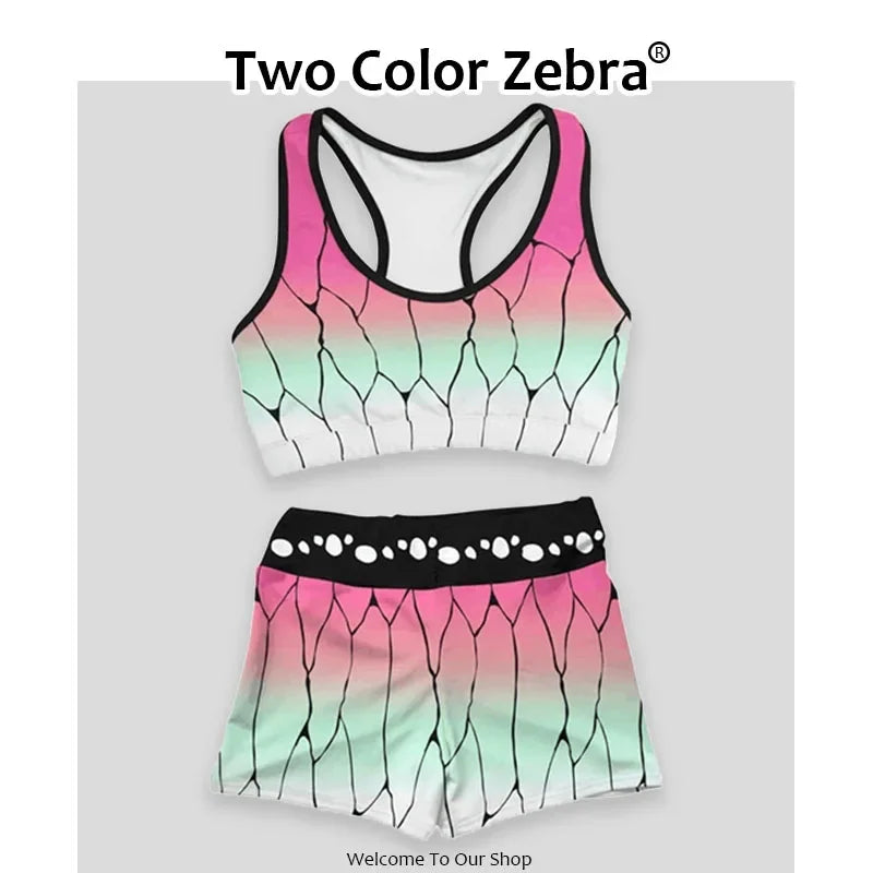 Demon Cosplay Slayer Kimetsu Women Sports Vest No Yaiba Clothes Kamado Nezuko Shinobu Sportswear Suit Swimsuit Two-piece Costume