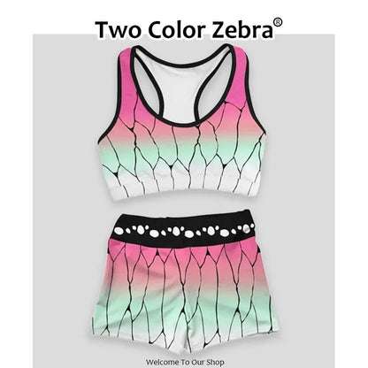 Demon Cosplay Slayer Kimetsu Women Sports Vest No Yaiba Clothes Kamado Nezuko Shinobu Sportswear Suit Swimsuit Two-piece Costume