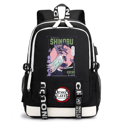Demon Slayer Anime Print Student Backpack USB Charging Port Lightweight School Bag for Boys Girls