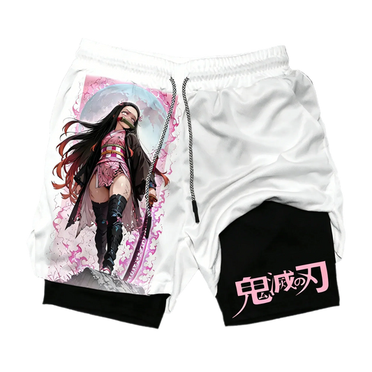 Short d'été Demon Slayer à double épaisseur au motif de Nezuko Kamado