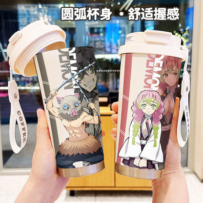 Demon Slayer Kochou Shinobu Water Cup Agatsuma Zenitsu Tomioka Giyuu Straw Thermos Cup Anime Stainless Coffee Mug Motion Bottle