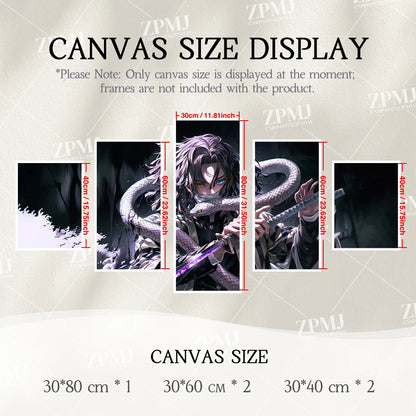 5Pcs Anime Wall Art Canvas Painting Picture Print Home Decor Demon Slayer Iguro Obanai Character Posters Room Frameless Mural