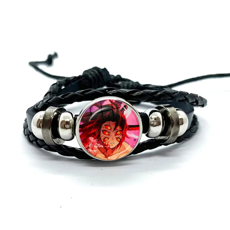 Kokushibo Anime Figure Leather Bracelets Cosplay Eyes Cartoon Horror Multilayer Braided Bracelets Bangles Handmade Jewelry Gifts