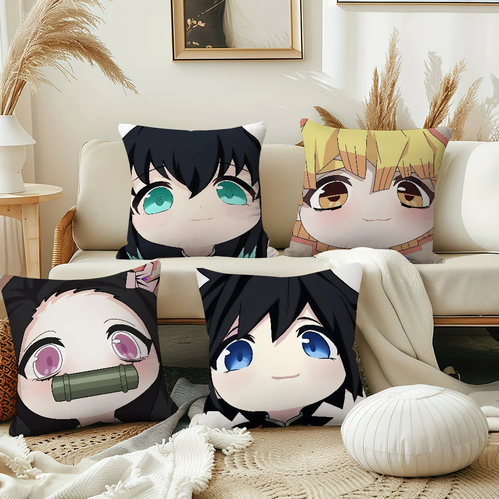 anime manga art chibi D-DemonS S-SlayerS cushion cover soft Pillow Case for Sofa Living Room Home office Decor Protective Covers