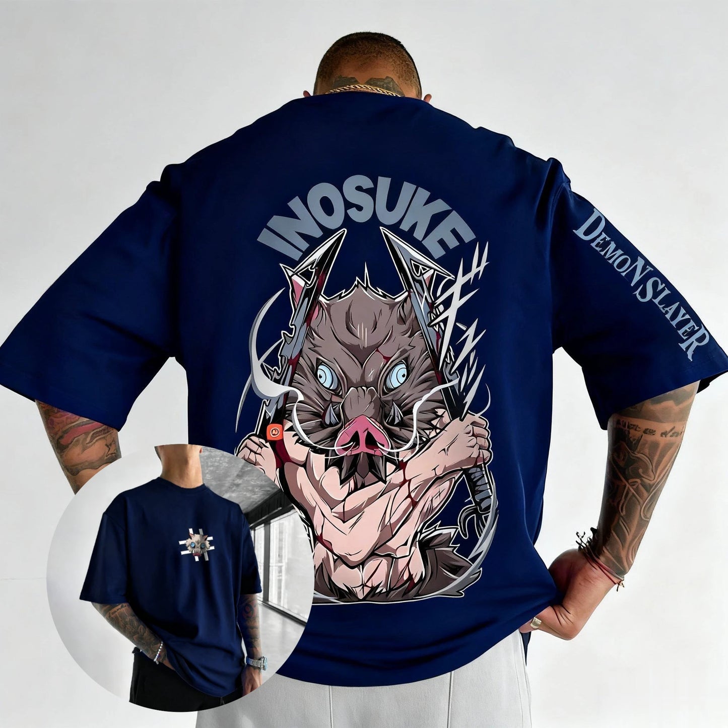 Demon Slayer Anime Hashibira Inosuke Printed T-shirt 2026 Men's and Women's Summer New Harajuku Loose Casual Parent Child Top