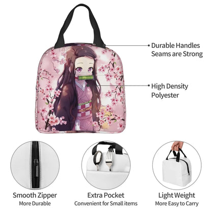 Cherry Nezuko Demon Slayer  Insulated Lunch Bags for Camping Travel Blossoms Sakura Portable Cooler Thermal Bento Box Women Men