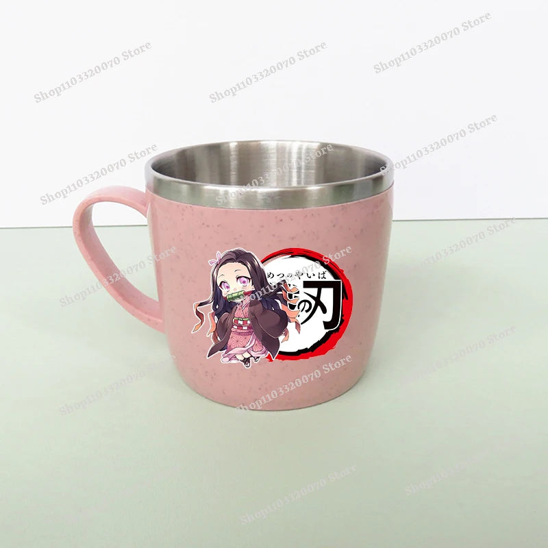 Demon Slayer Kimetsu No Yaiba Double Layer Anti-scalding Water Cup Anime 304 Stainless Steel Milk Mug Anti Drop Water Glass Gift