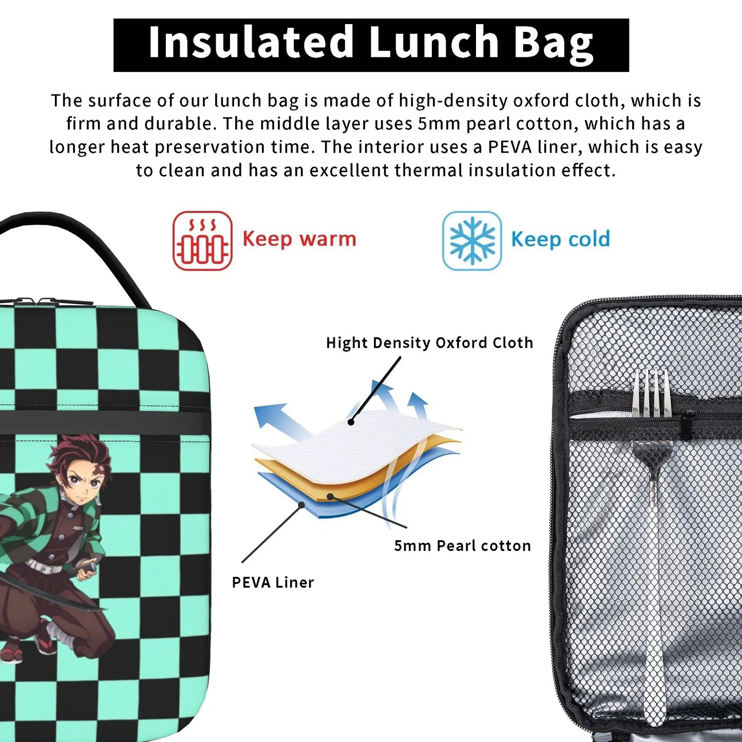 D-Demons Slayers Portable Lunch Box Multifunction Kimetsus No Yaibas Cooler Thermal Food Insulated Lunch Bag School Student