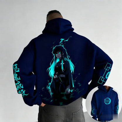 Demon Slayer Muichiro Tokito Large Size Fleece Hoodie American New Autumn Winter Men's and Women's Parent-Child Versatile Jacket