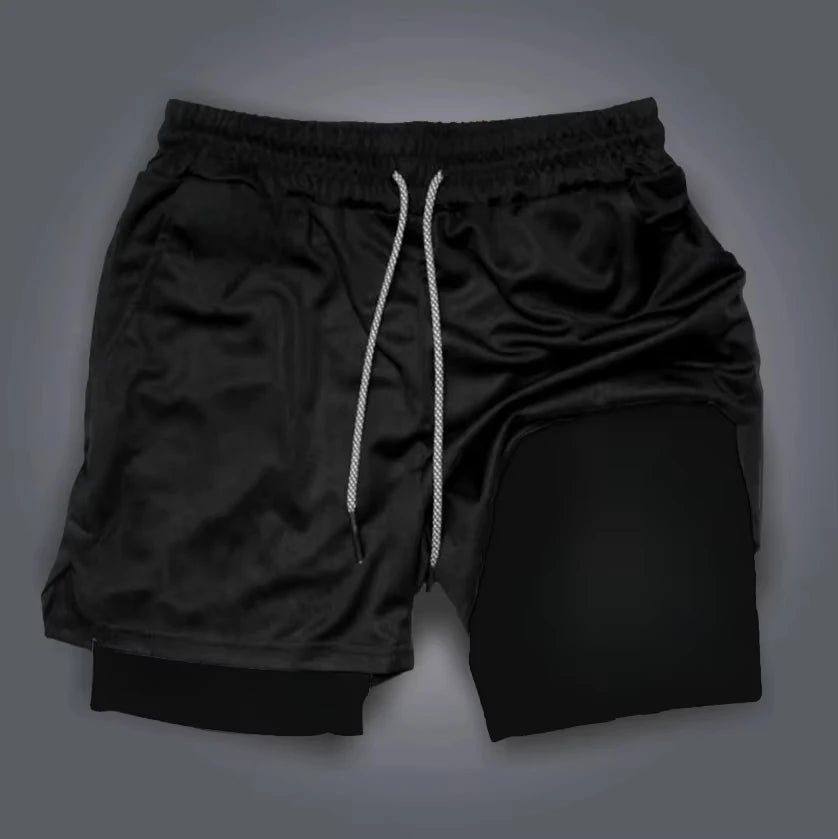 Demon Slayer Men's Summer Double Layer Shorts New Nezuko Anime Printed Gym Quick Drying Breathable 2-in-1 Sports Shorts