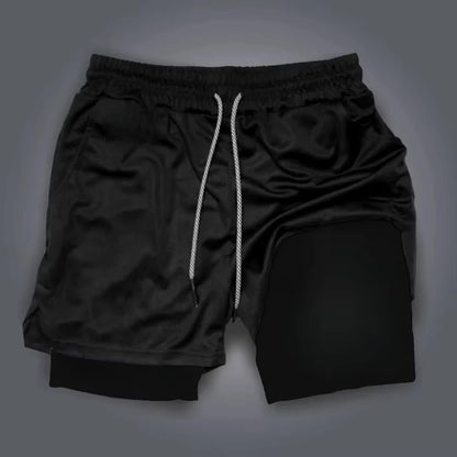 Demon Slayer Men's Summer Double Layer Shorts New Nezuko Anime Printed Gym Quick Drying Breathable 2-in-1 Sports Shorts