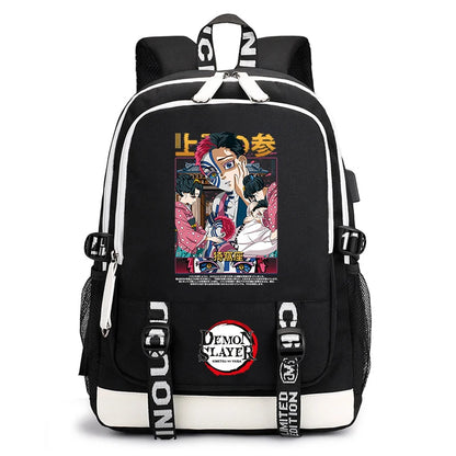 Demon Slayer Anime Print Student Backpack USB Charging Port Lightweight School Bag for Boys Girls